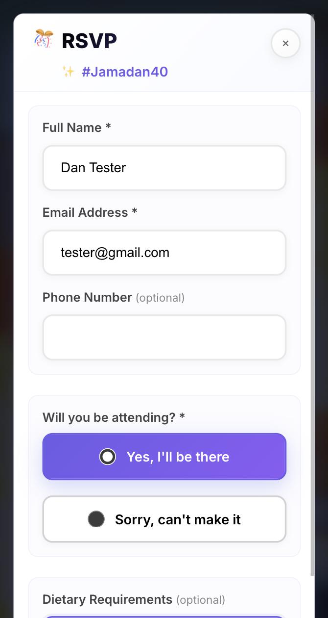Mobile RSVP interface preview 2
